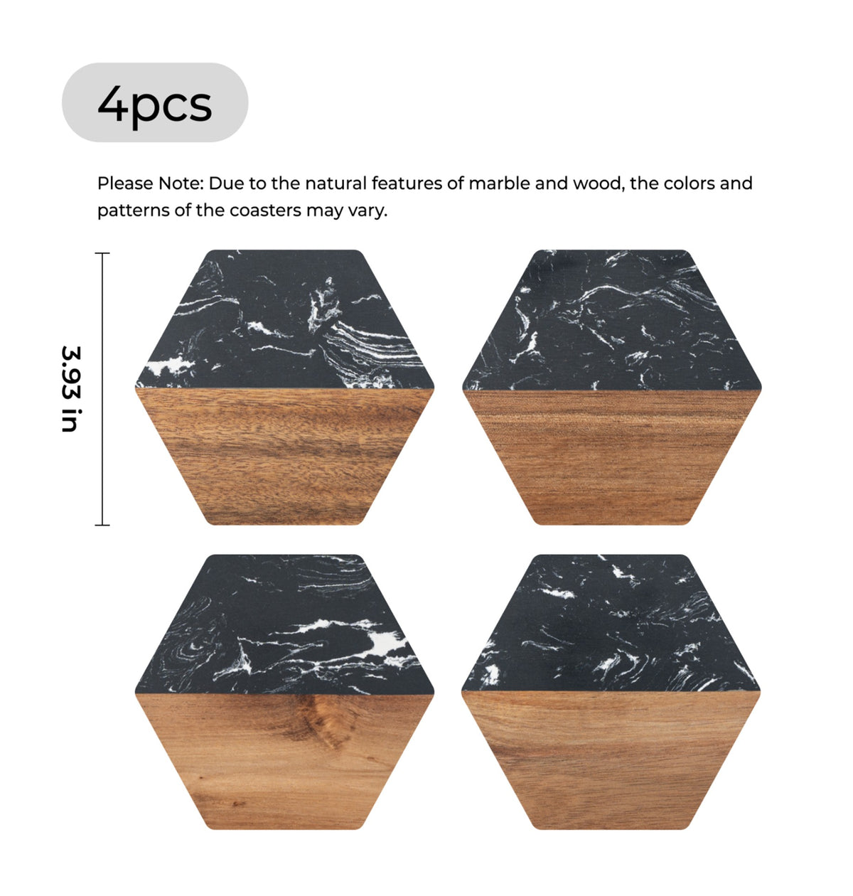 Personalized Hexagon wood and marble coasters